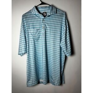 FootJoy FJ Mens Plaid Golf Polo Shirt XL Blue White Short Sleeve Pocket